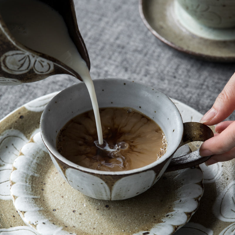 Cappuccino Coffee Mug. Daisy Flower Pattern Coffee Cup. Breakfast Milk Cups. Latte Coffee Cup. Tea Cup. Coffee Cup and Saucer Set