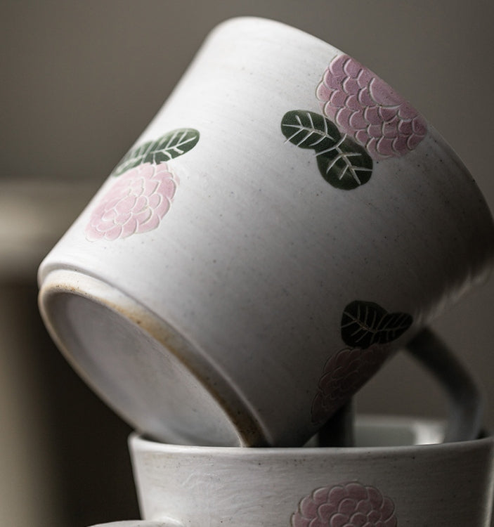 Handmade Pottery Coffee Cup.  Rose Ceramic Coffee Mug. Cappuccino Coffee Cup. Tea Cup