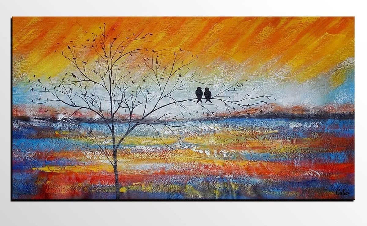 Acrylic Abstract Painting, Love Birds Painting, Living Room Wall Art Paintings, Custom Original Paintings, Acrylic Painting for Sale