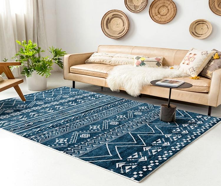 Blue Modern Morocco Rugs, Bedroom Rugs, Oriental Bohemia Geometric Rugs, Dining Room Rugs, Modern Blue Rugs for Living Room