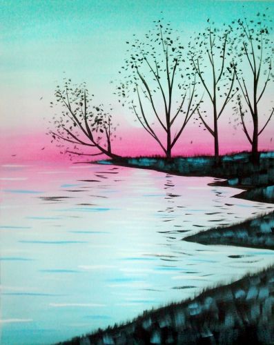 50 Easy DIY Acrylic Painting Ideas, Easy Landscape Painting Ideas for Beginners, Tree Lake Painting, Simple Oil Painting Techniques