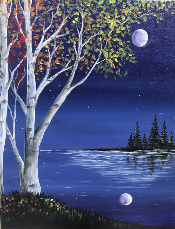 50 Easy DIY Oil Painting Ideas, Easy Landscape Painting Ideas for Beginners, Night Tree Painting, Simple Acrylic Canvas Art Techniques