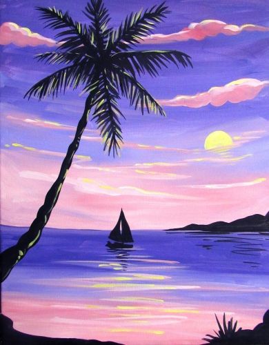 50 Easy DIY Oil Painting Ideas, Easy Landscape Painting Ideas for Beginners, Palm Tree Sail Boat Painting, Simple Acrylic Canvas Art Techniques