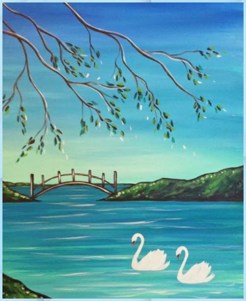 50 Easy DIY Oil Painting Ideas, Easy Landscape Painting Ideas for Beginners, Swan Lake Painting, Simple Acrylic Canvas Art Techniques