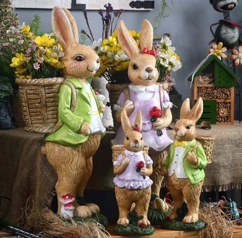 Extra Large Rabbit Family Flower Pot, Rabbit Statues, Animal Statue for Garden Ornament