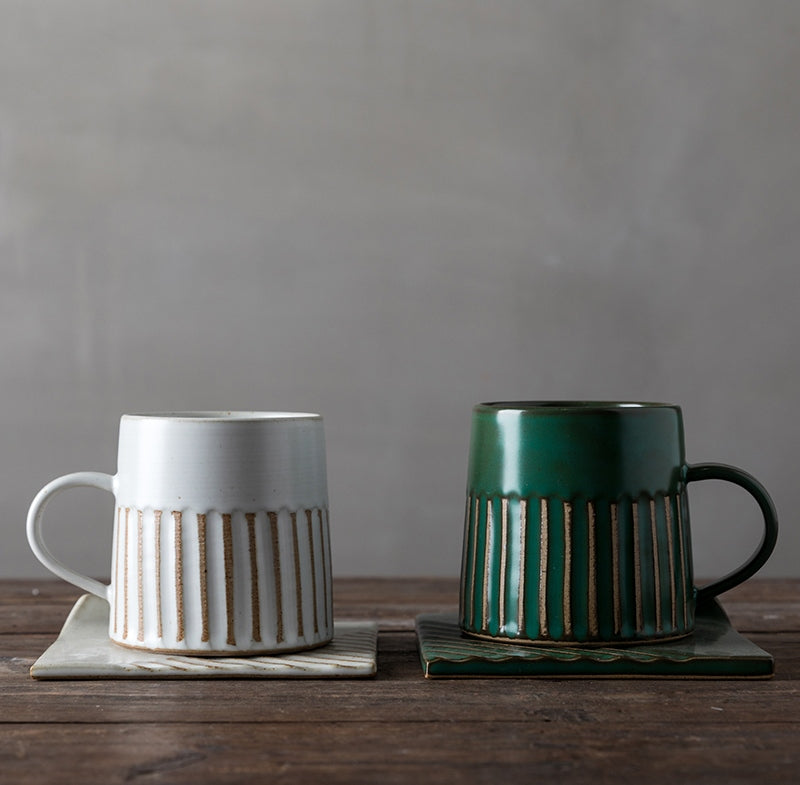 Large Coffee Cup, Modern Ceramic Cup With a Saucer, Black & White Coffee Mug,  Minimalist Mug, Cappuccino Mug, Pottery Coffee Lovers Gift 