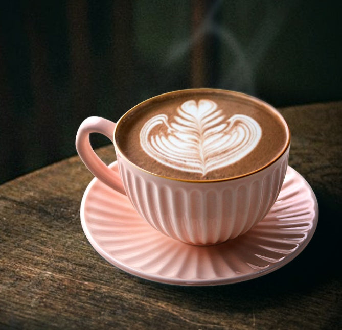 Pink Pottery Coffee Cups, Cappuccino Coffee Mug, Latte Coffee Cup, Pink Tea Cup, Ceramic Coffee Cup, Coffee Cup and Saucer Set