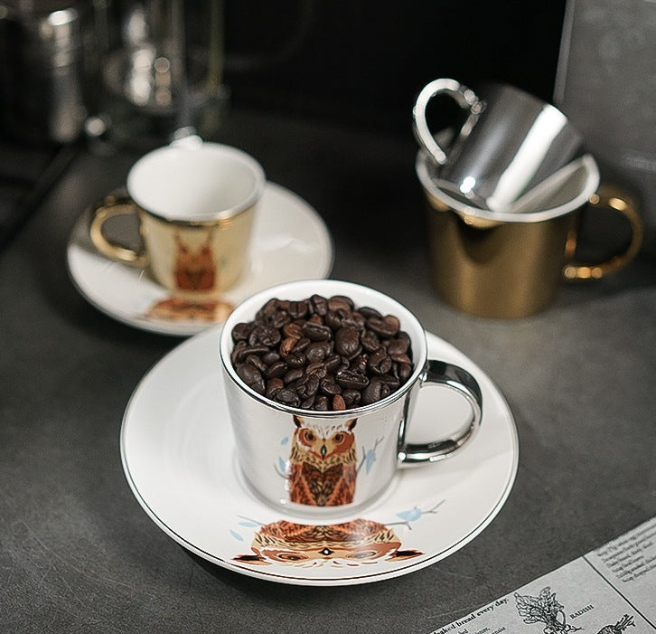 Golden Coffee Cup. Silver Coffee Mug. Large Coffee Cups. Tea Cup. Ceramic Coffee Cup. Coffee Cup and Saucer Set