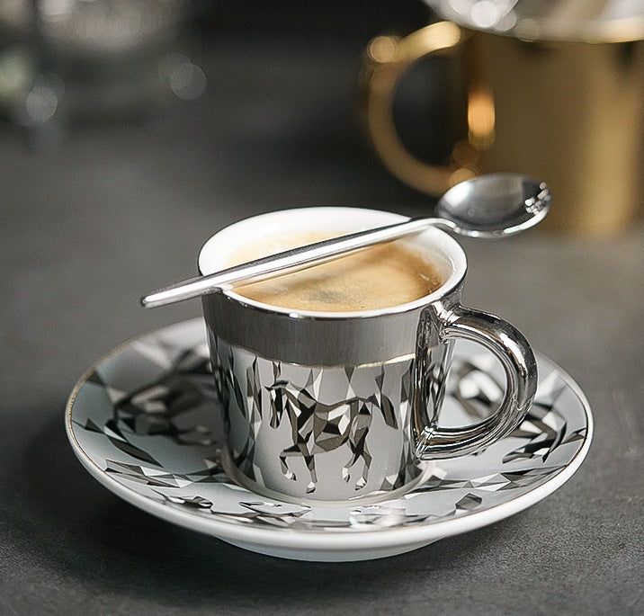 Large Coffee Cups. Silver Coffee Cup. Silver Coffee Mug. Tea Cup. Ceramic Coffee Cup. Coffee Cup and Saucer Set