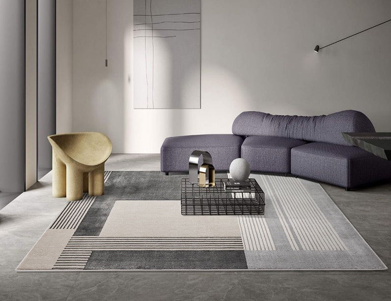 Modern Grey Area Rugs, Bedroom Floor Rugs, Living Room Geometric Rugs, Large Rugs for Dining Room, Contemporary Floor Rugs for Office