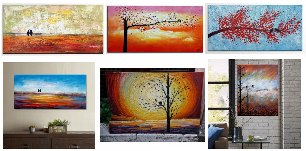 Modern Canvas Paintings, Acrylic Love Birds Painting, Dining Room Wall Art Ideas, Abstract Bird Painting, Acrylic Painting for Sale, Buy Wall Art Online