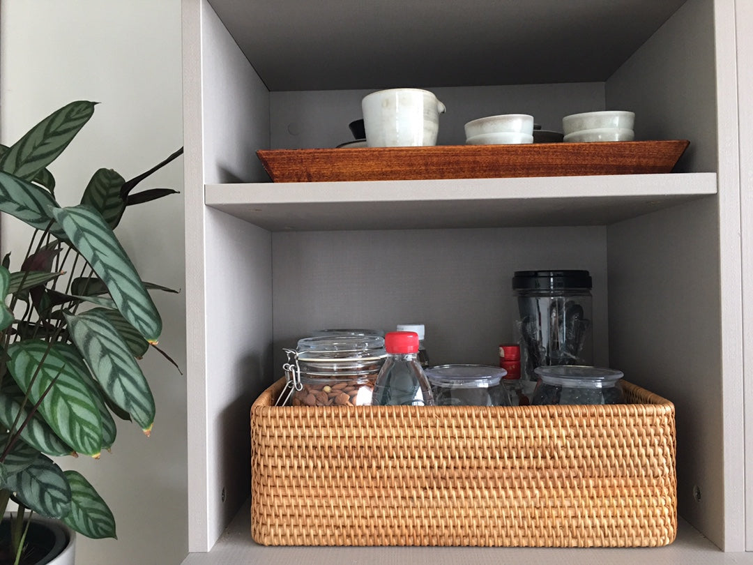 rectangular storage basket for dining room, storage basket with handle, handmse rattan storage baskets for shelves