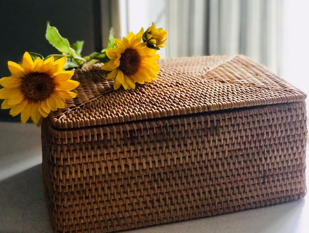 Woven Rattan Baskets, Rectangular Basket with Lid, Rectangular Storage –  Grace Painting Crafts