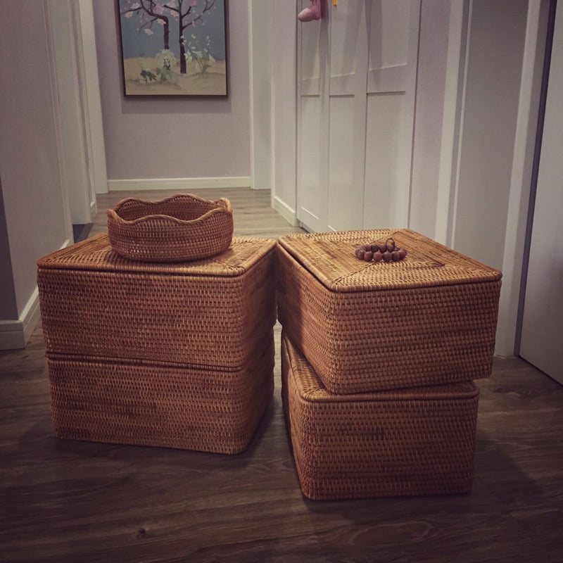 Large storage basket for clothes, storage basket for bedroom, rectangular storage basket with lip
