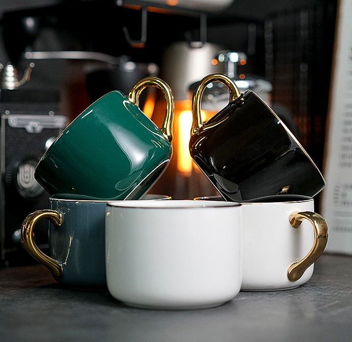 Green Coffee Cup, Black Teacup, White Coffee Mug, Tea Cup, Ceramic Cup, Coffee Cup and Saucer Set