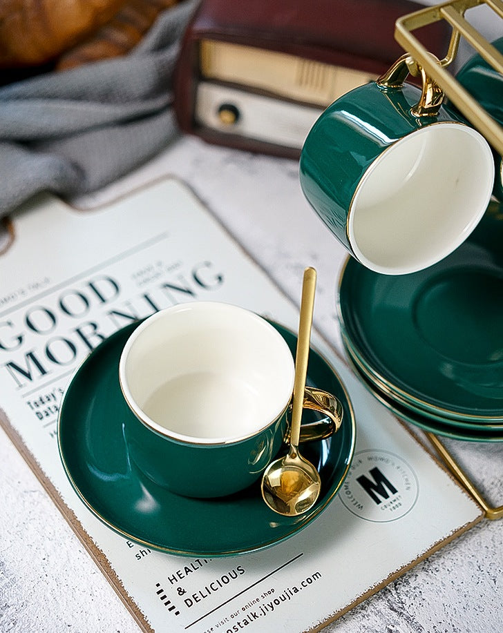 Green Coffee Cup, Green Teacup, Green Coffee Mug, Tea Cup, Ceramic Cup, Coffee Cup and Saucer Set