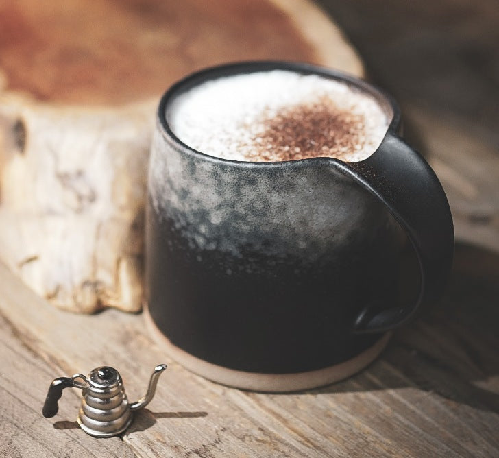 Large Pottery Coffee Cup, Black Coffee Cup, Ceramic Coffee Mug, Latte Coffee Cup, Large Tea Cup