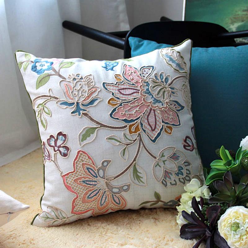 Decorative Throw Pillows for Living Room, Modern Decorative Pillows, Embroider Flower Cotton Throw Pillows