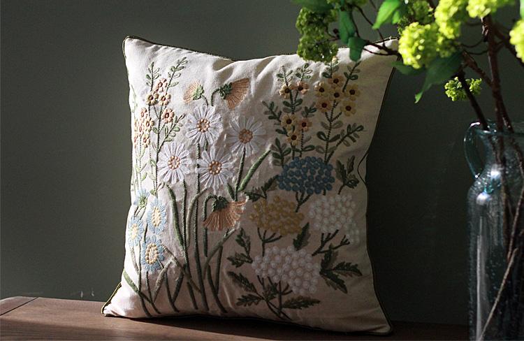 Flower Decorative Throw Pillows, Decorative Pillows for Sofa, Embroider Flower Cotton and linen Pillow Cover, Farmhouse Decorative Pillows