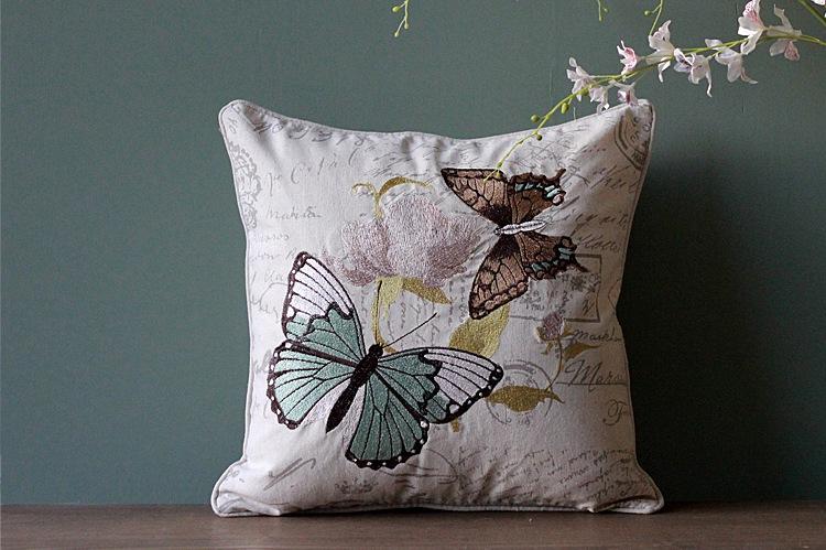 Embroider Butterfly Cotton and linen Pillow Cover, Decorative Pillows for Living Room, Decorative Throw Pillows for Couch