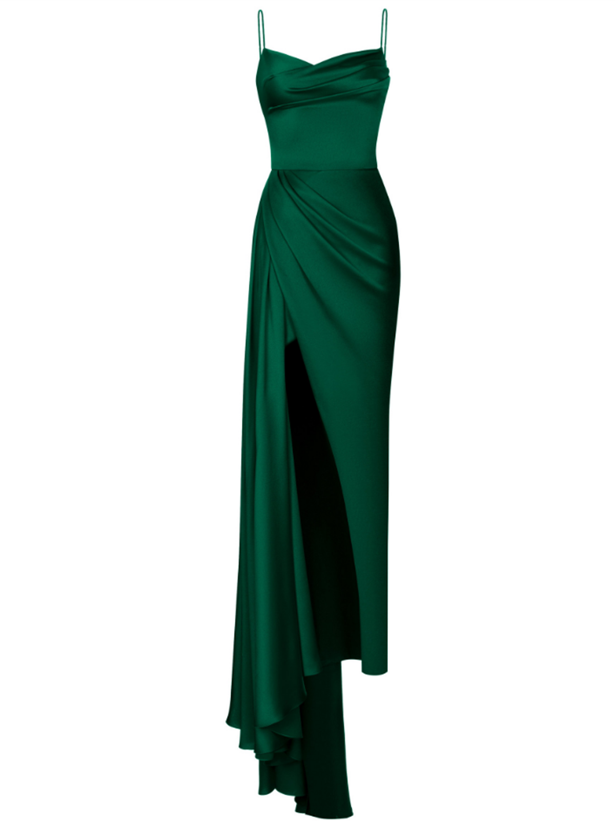 Spaghetti Strap Solid Slit Satin Prom Dress Green