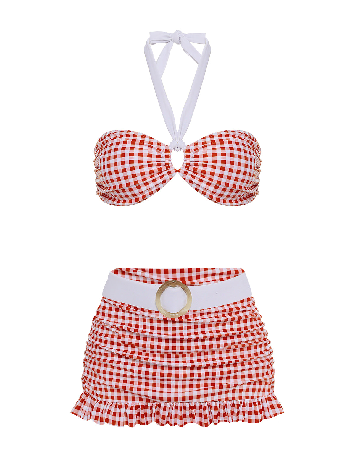 Retro Stage Red Plaid Halter Bikini Set