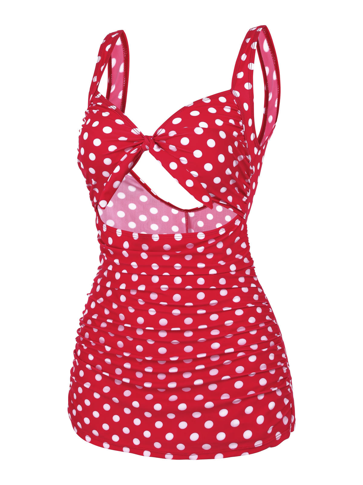 Red Polka Dot Strap One-Piece Swimsuit