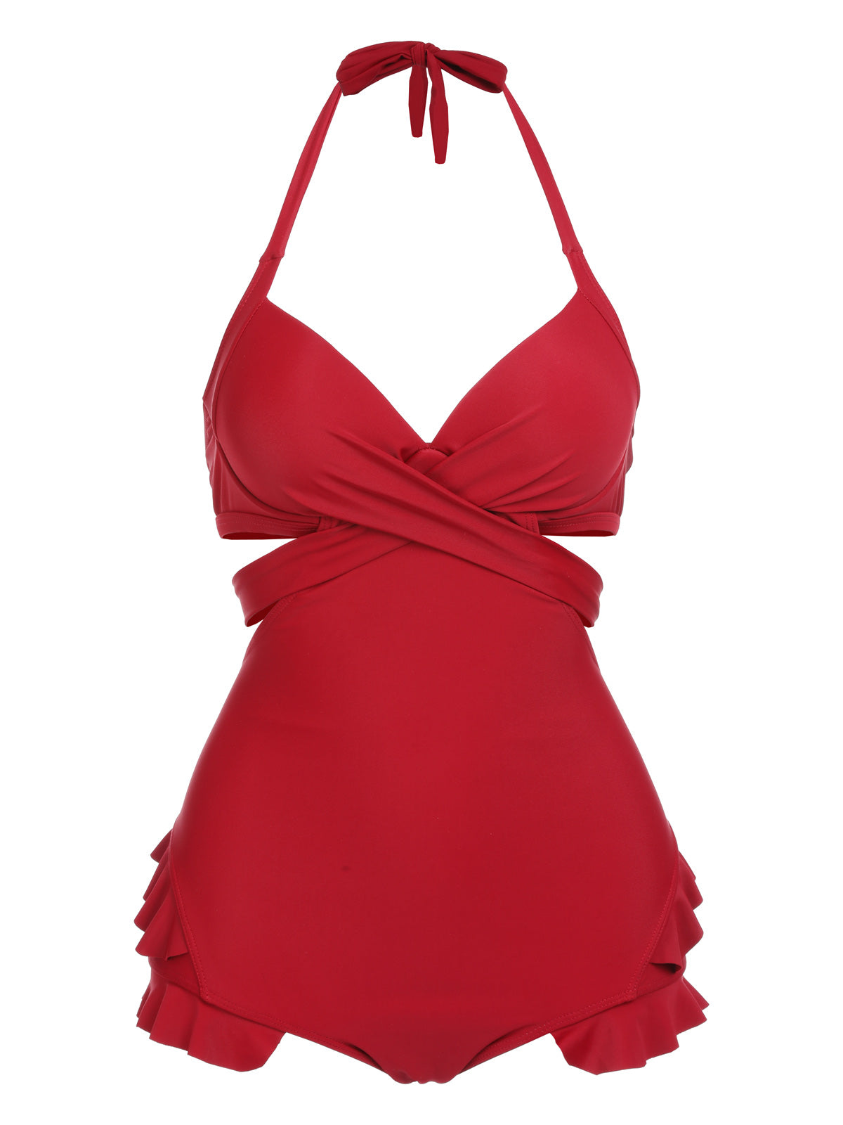 2PCS Red Butterfly Halter One-piece Swimsuit