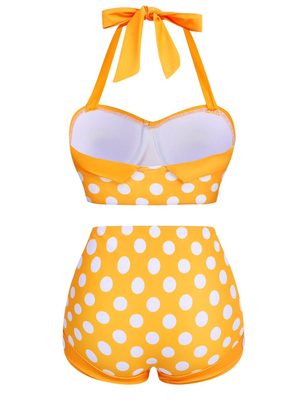 Retro Stage Polka Dots Halter Bikini Set Yellow