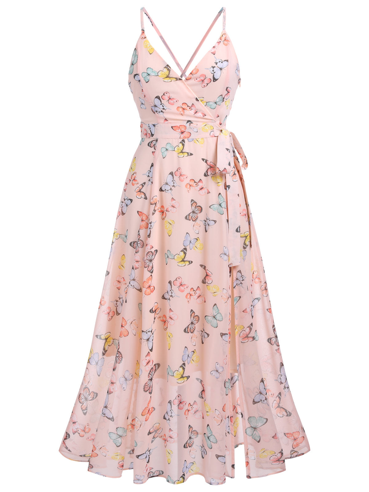 Retro Stage Butterfly Strap Lace-up Vintage Dress Light Pink