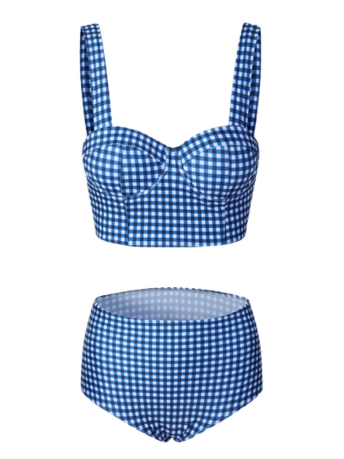 Blue Retro Plaid Strap Bikini Set