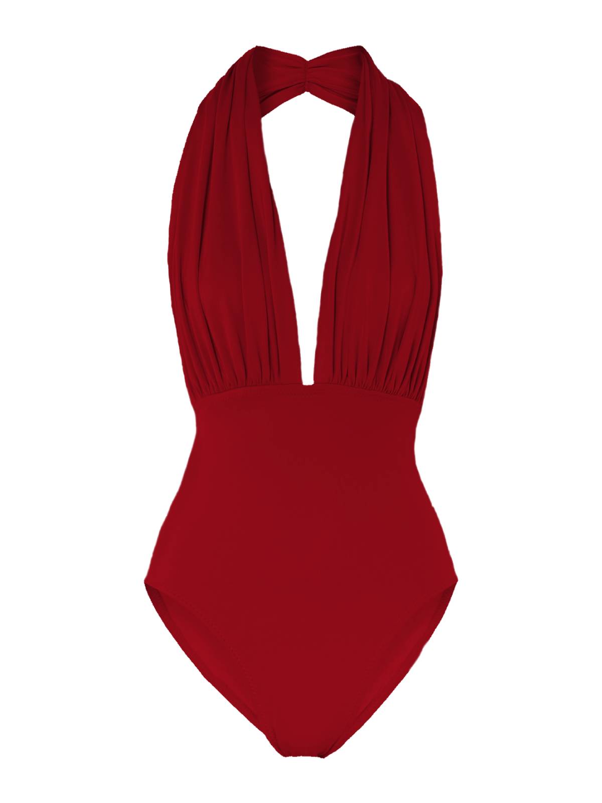Red Retro Halter Solid One-piece Swimsuit