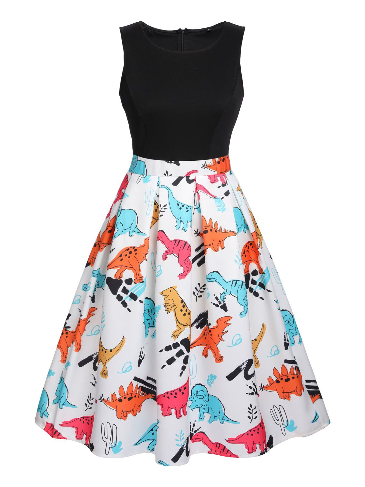 Retro Stage 1950s Dinosaur Flare Swing Dress