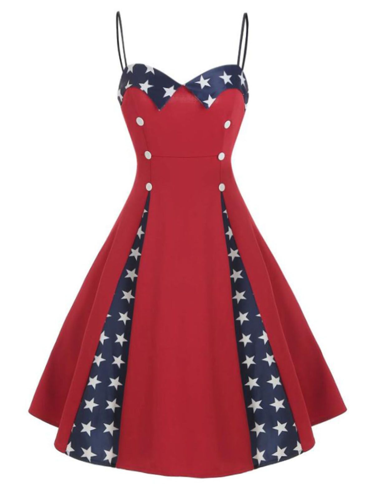 Retro Stage Independence Day Stars Patchwork Strap Dress