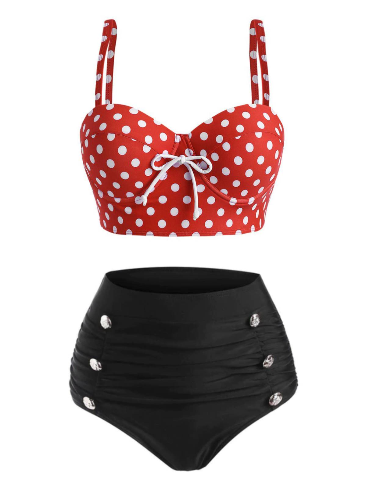 Retro Stage Red High Waist Polka Dot Bikini Set