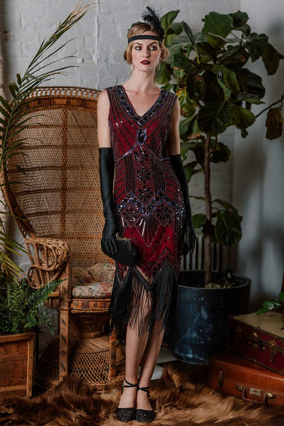 Modest V-neck Cocktail Above the Knee Polyester Side Zipper Sequined Sleeveless Dress