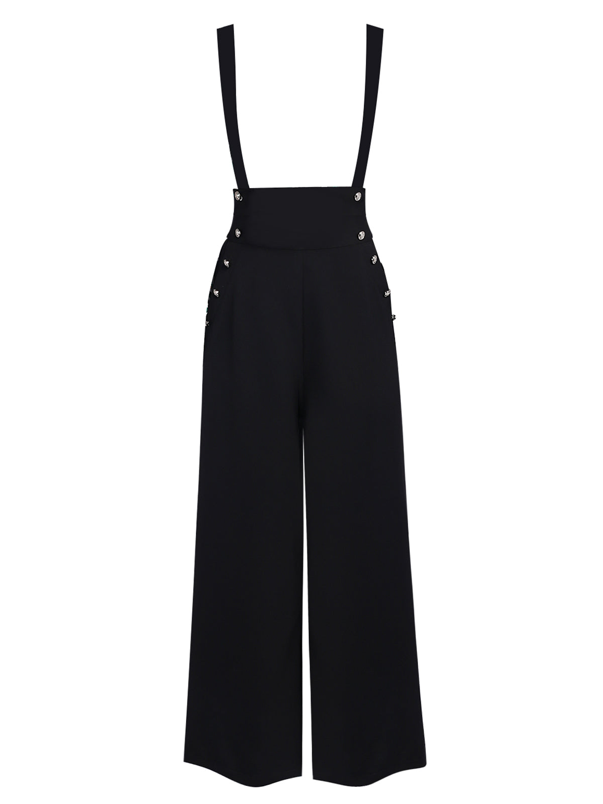 Black 1950s Solid Suspender Pants