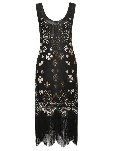 Vintage Side Zipper Fitted Sequined Tiered Above the Knee Dress