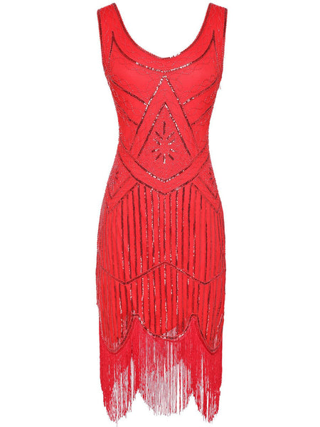 V-neck Sleeveless Beaded Sequined Cocktail Below the Knee Polyester Evening Dress/Prom Dress