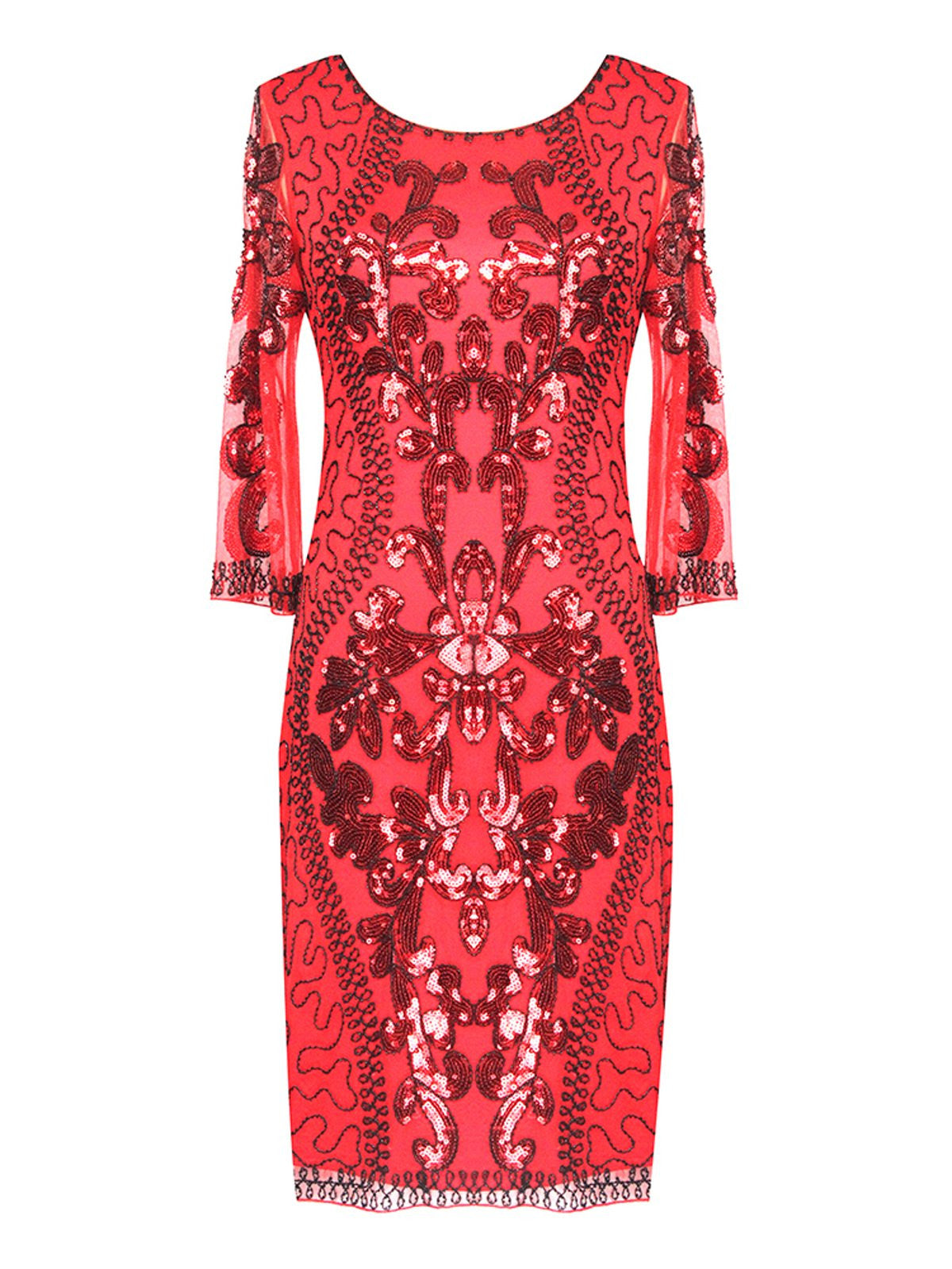 Retro Stage 1920s 3/4 Sleeve Sequin Gatsby Dress Red