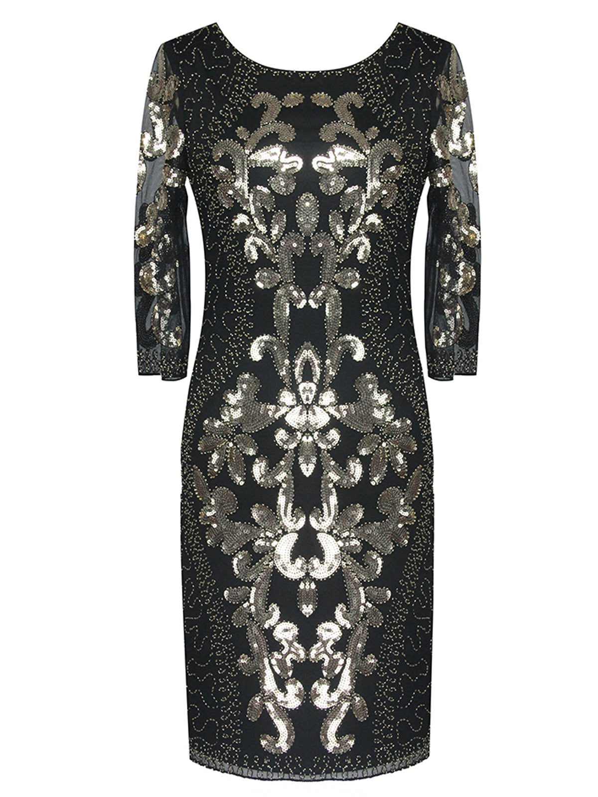 Retro Stage 1920s 3/4 Sleeve Mesh Sequin Gatsby Dress