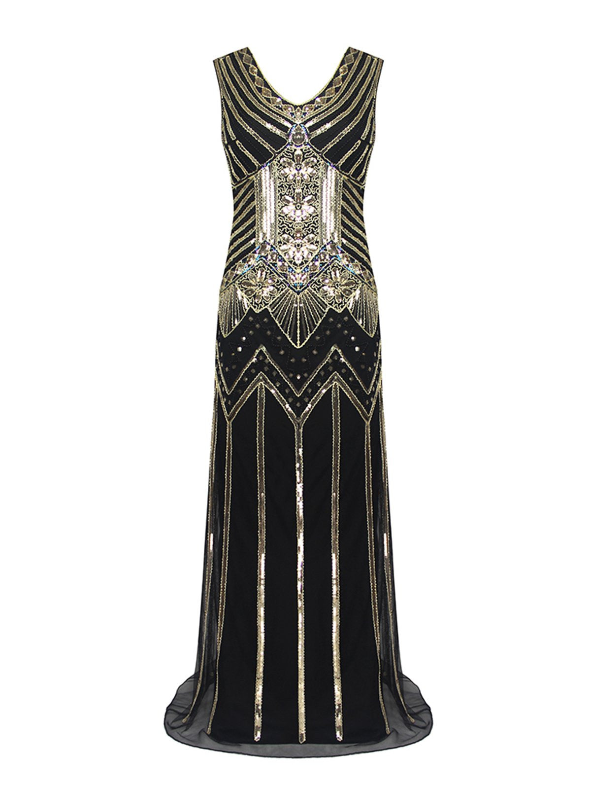 Black 1920s Sequin Flapper Maxi Dress