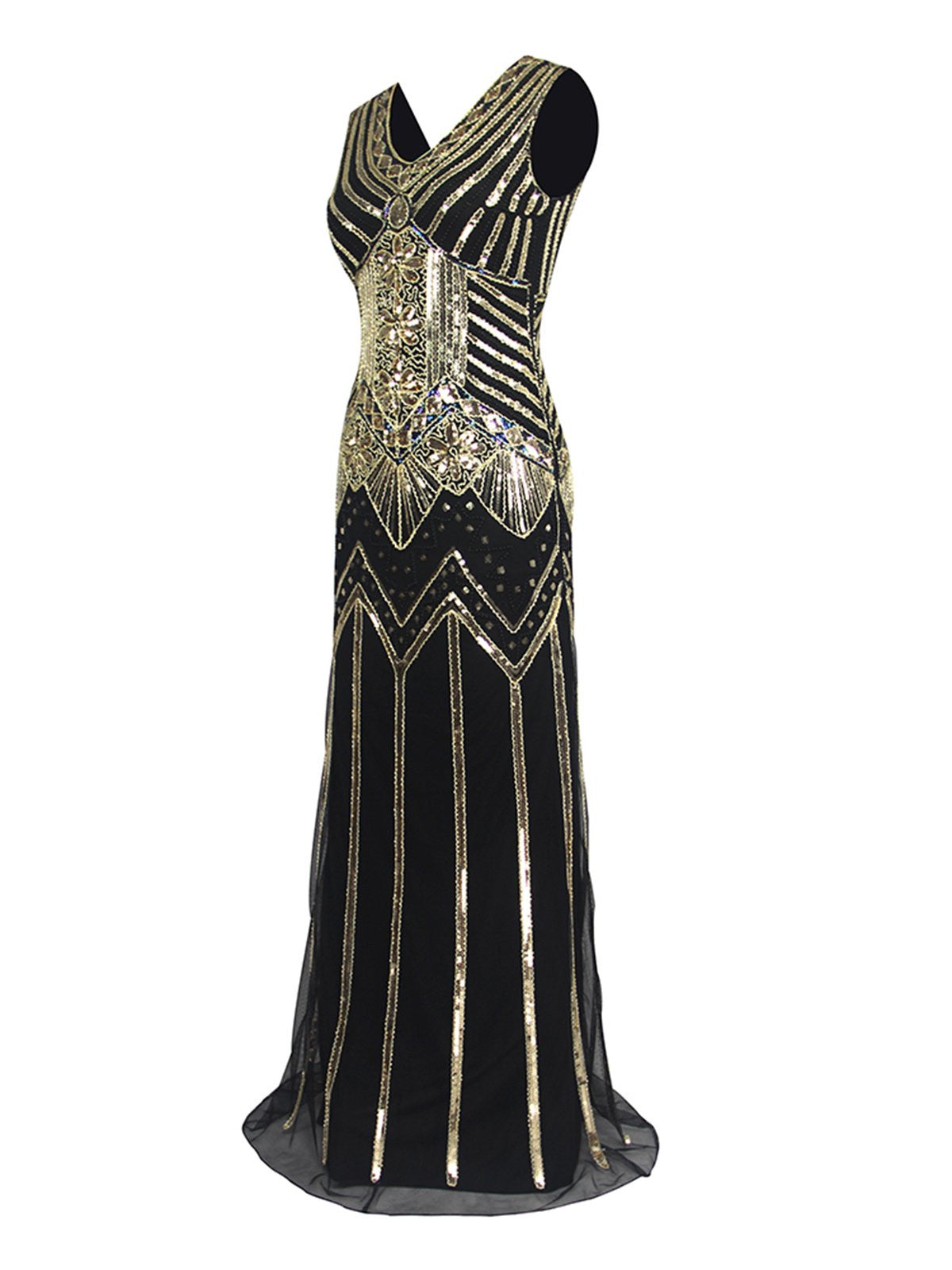 Black 1920s Sequin Flapper Maxi Dress