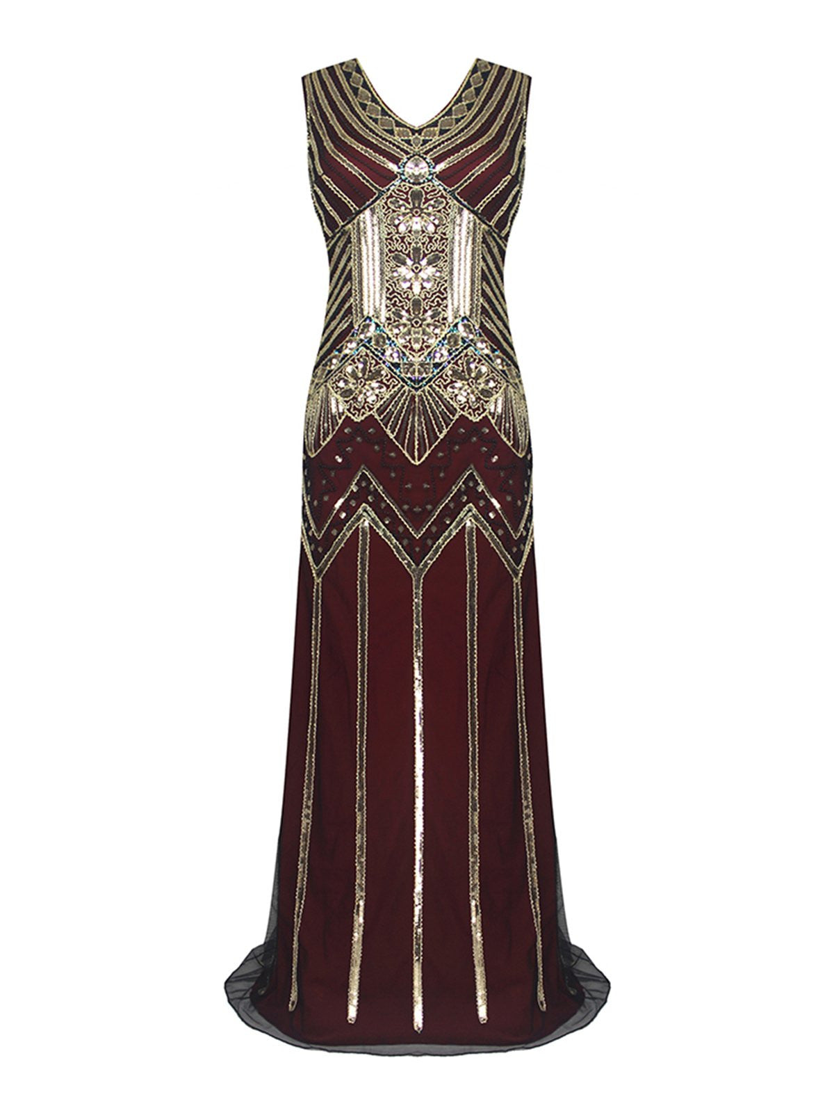 Wine Red 1920s Sequin Flapper Maxi Dress