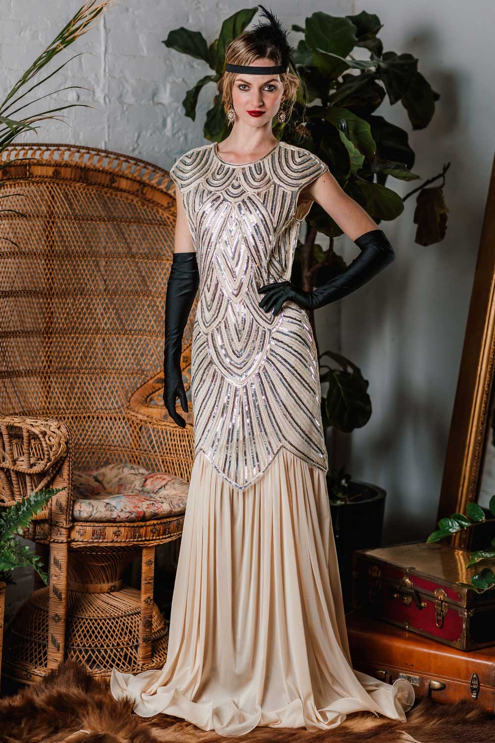 Pink 1920s Embroidery Sequin Maxi Dress