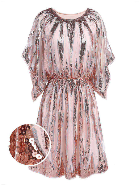 Modest Polyester Cocktail Above the Knee Sequined Party Dress