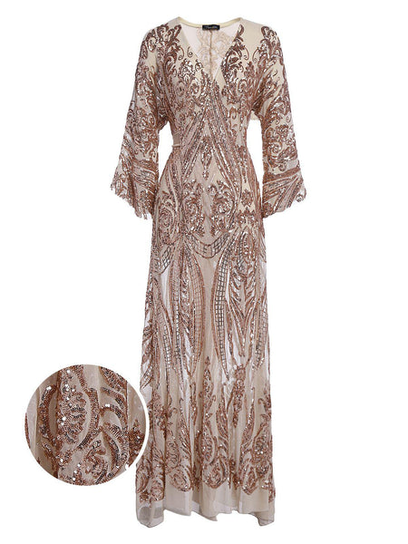 Sequined Sleeveless Floor Length General Print Polyester Cover Up