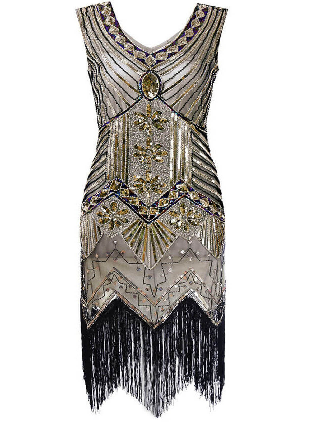 Plus Size 1920s Sequined Flapper Dress Champagn