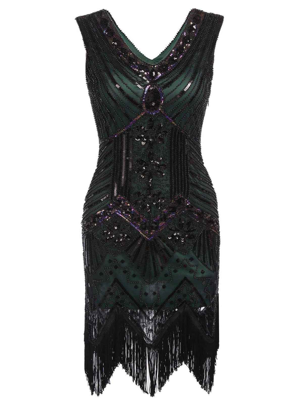 Plus Size 1920s Sequined Dress Dark Green,XL