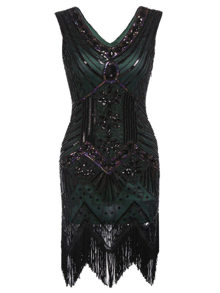 Plus Size Polyester Fitted Vintage Side Zipper Tiered Sequined Above the Knee Dress